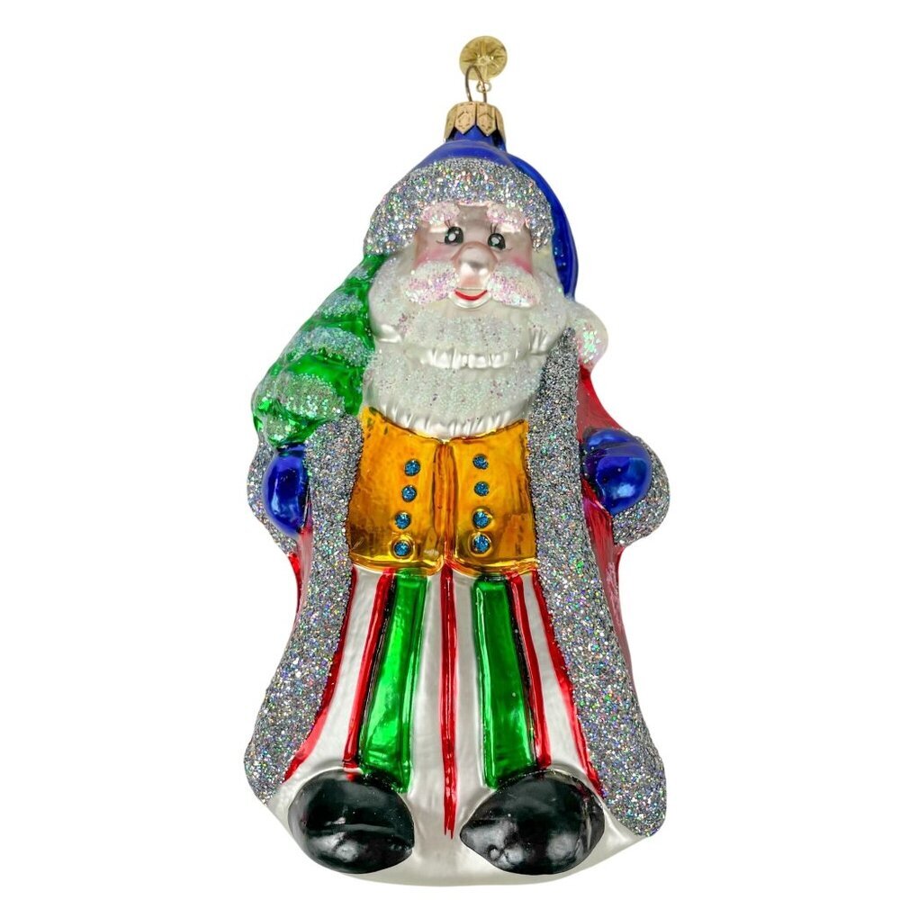 Vintage Radko Santa Claus Glass Ornament With Glitter Accents